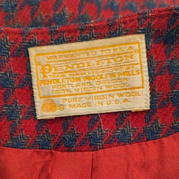 Pendleton Vintage Red Houndstooth Pure Virgin Wool Blazer Size 12 - Picture 4 of 5